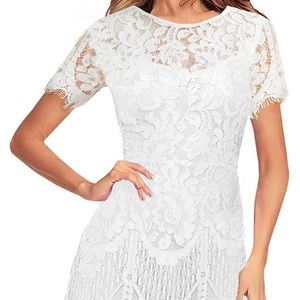**New! Elegant Round Neck V-Back Floral Lace Cocktail Party A Line Dress